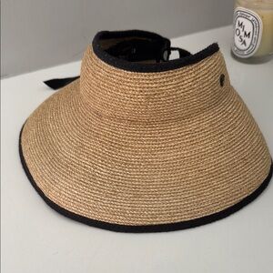 Elegant Tan and Black Straw Visor